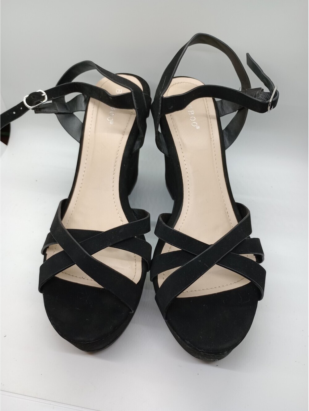 Bamboo Women's Wedge Shoes Velvet Size 10 Black Strappy 202